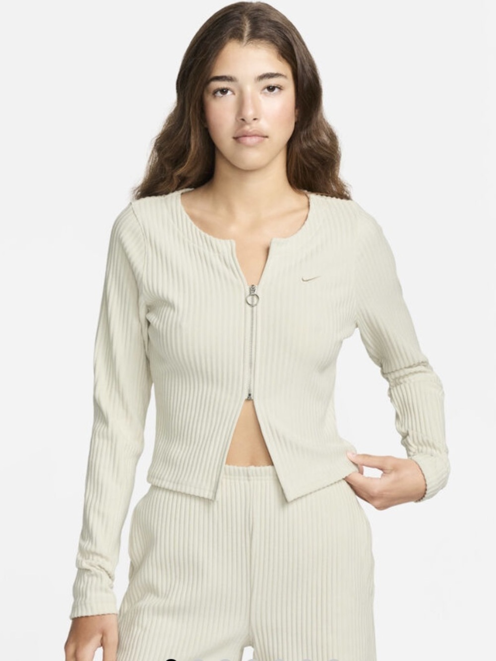 Nike Chill Knit Slim Cream Ribbed Zip-Front Full Zip Cardigan NWT 2X